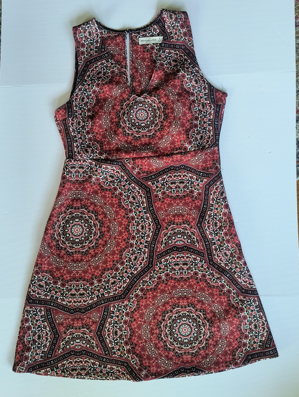 Sleeveless Red Paisley A-Line Boho Dress - Abercrombie Size Medium